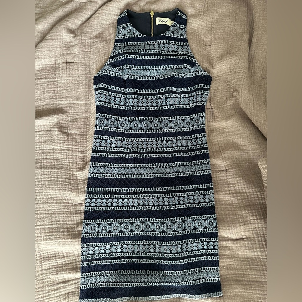 Eliza J Striped Racerback Dress in Navy 0P - Perfect for a Summer Wedding Guest!